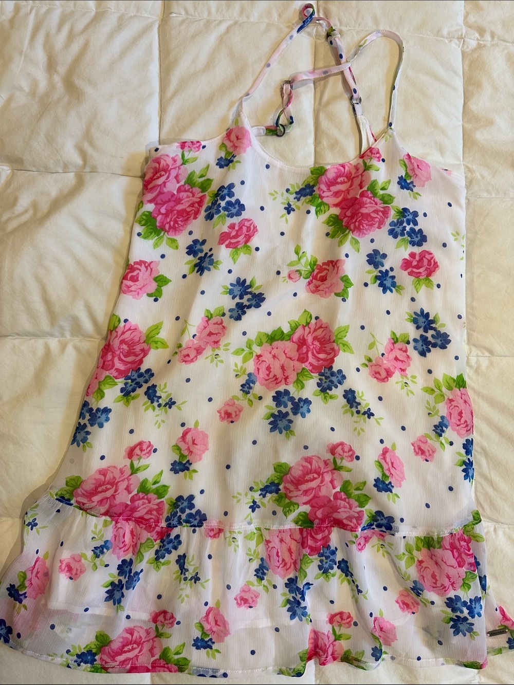 abercrombie kids White Floral Slip Dress with Pink and Blue Roses